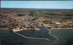 Wisconsin's Air-Conditioned City Aerial Harbor View Postcard