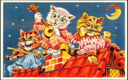 Michaelis Anthropomorphic Cats Musical Serenade on Roof Postcard