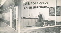 U.S. Post Office Interior with Counter and Postal Workers Postcard