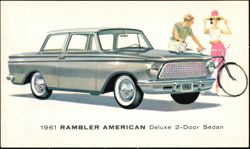 1961 Rambler American Deluxe 2-Door Sedan Auto Ad Postcard