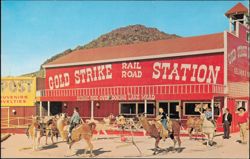 Gold Strike Rail Road Station Children Riding Llamas Postcard