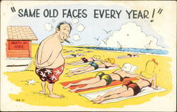 Same Old Faces Every Year Stan's Restaurant Beach Comic Postcard