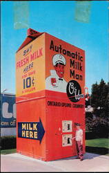 Ontario-Upland Creamery Automatic Milk Man Vending Machine Postcard