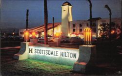 Scottsdale Hilton Resort Night View with Clock Tower Postcard