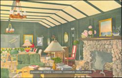Cambria Pines Lodge Rustic Fireplace Lounge Interior Postcard