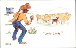 Lawdy, Lawdy! Comic Black Sheep Herder Cartoon Postcard
