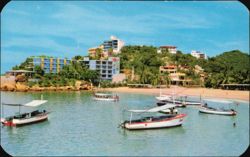 Hotel Bocachica and Beach with Boats in Bay Postcard