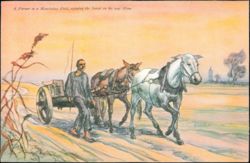Farmer in a Manchukuo Field at Sunset with Horse & Cart Postcard