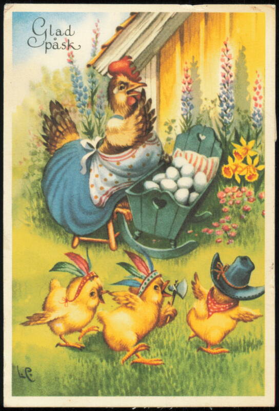 Swedish Glad Påsk Easter Hen with Eggs & Chicks in Costume