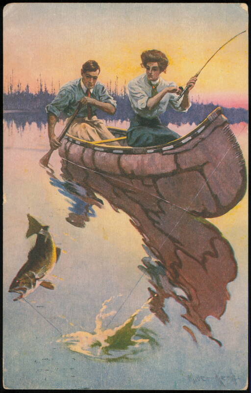 Bristol Steel Fishing Rods, Woman Landing Bass Canoe