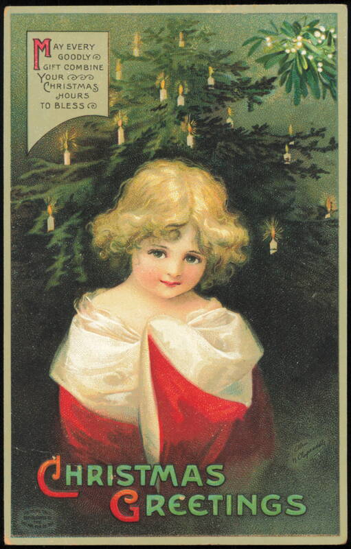 Ellen Clapsaddle Christmas Greetings, Child by Tree
