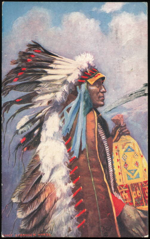 Chief Stranger Horse with Beaded Pipe Bag, Tuck Oilette