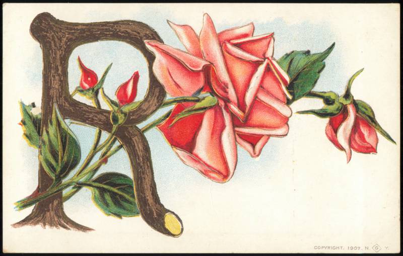 Embossed Initial Letter R with Pink Roses