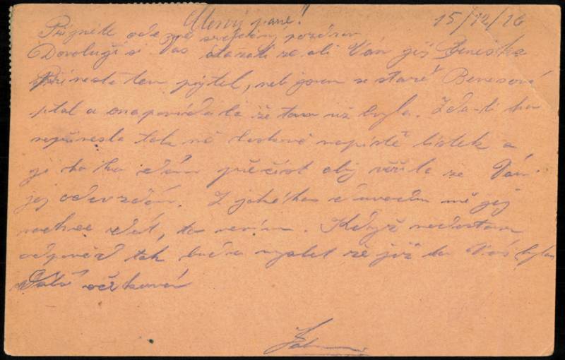 WWI Austro-Hungarian Feldpost Postal Card to Turnov 1916