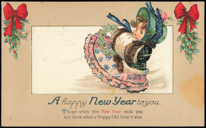 Girl in Winter Bonnet & Fur Muff, A Happy New Year to You