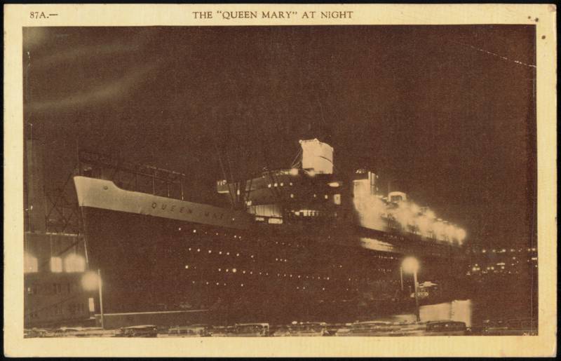 The "Queen Mary" Ocean Liner at Night