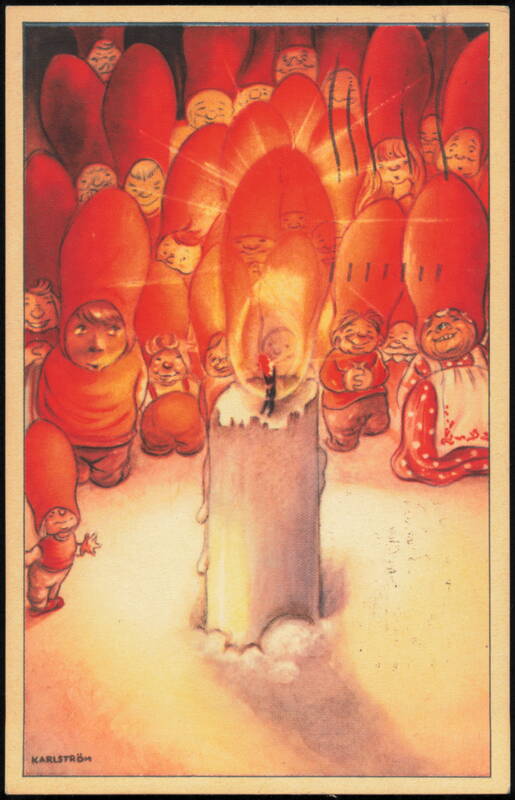Swedish Tomtar Gather Around Candle by Karlström