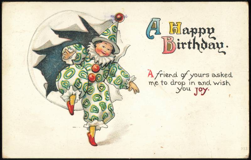 Happy Birthday Pierrot Clown Bursting Through Paper