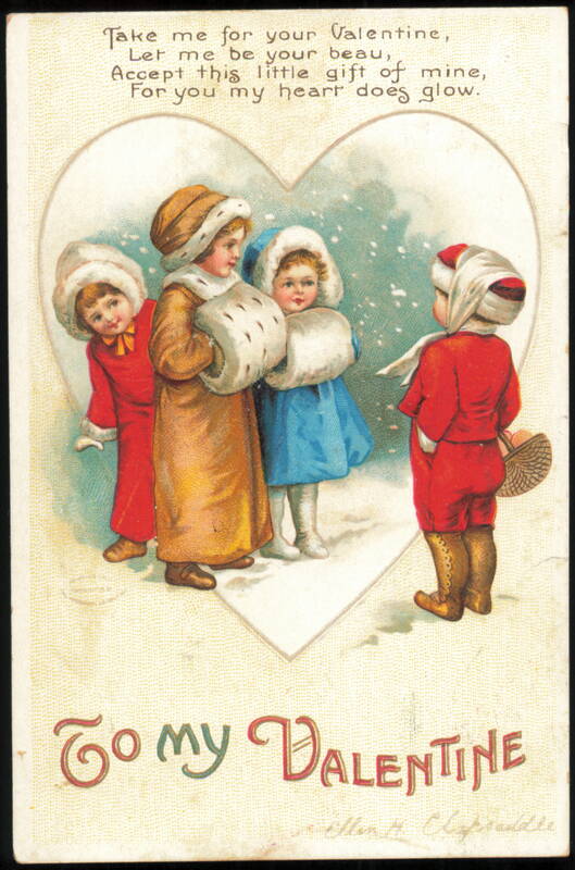 Ellen Clapsaddle Valentine's Day Winter Children Heart