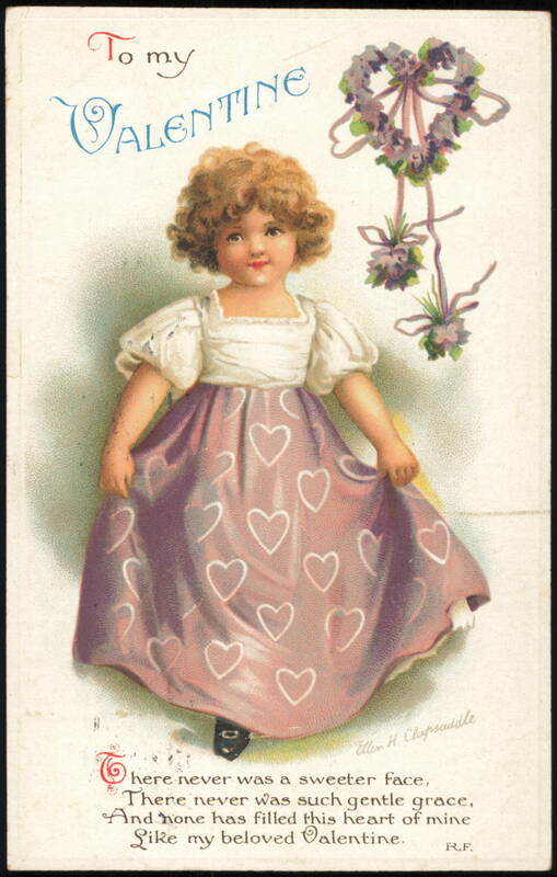 Ellen Clapsaddle To My Valentine Girl in Heart Dress