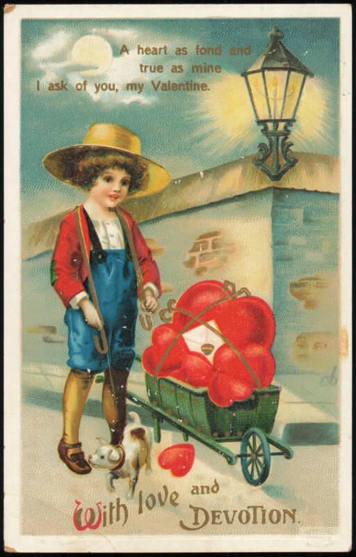 Ellen Clapsaddle Valentine Boy with Wheelbarrow of Hearts