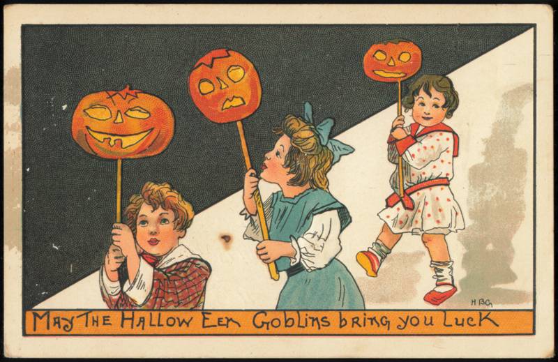 Halloween Children Carrying Jack-o'-Lanterns, HBG