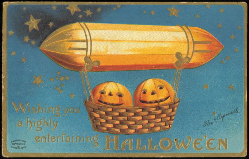 Halloween Pumpkins in Airship Dirigible Ellen Clapsaddle