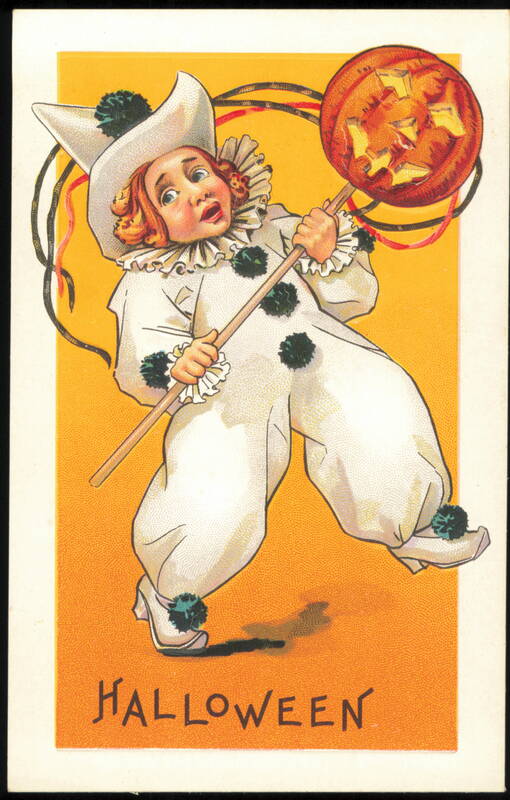 Halloween Pierrot Clown Child with Jack-o'-Lantern