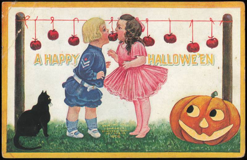 A Happy Hallowe'en, Children Apple Bobbing & Pumpkin