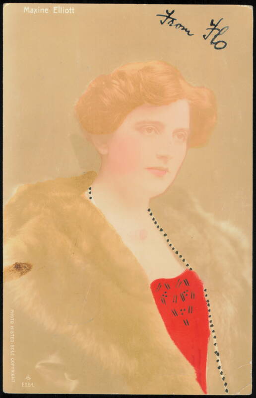 Maxine Elliott in Fur Wrap and Red Dress