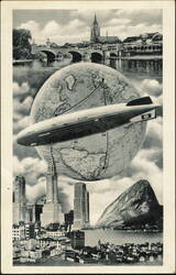 Zeppelin LZ 129 Hindenburg Transatlantic Flight Montage Postcard