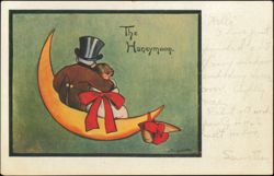 The Honeymoon, Couple Sitting on Crescent Moon Postcard