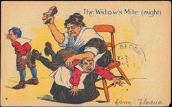The Widow's Mite (might) Woman Spanking Boy with Shoe Postcard