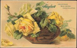 Huyler's Bon Bons Chocolates Yellow Roses in Bowl Postcard