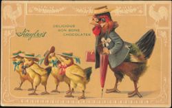 Huyler's Bon Bons Chocolates Dressed Rooster & Chicks Postcard