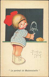 Beatrice Mallet Art Girl Drawing on Chalkboard Samaritaine Postcard