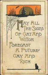 Halloween, Cat & Witch Forecast Future Gay & Rich Postcard