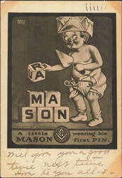 A Little Mason Wearing His First Pin Masonic Comic Postcard
