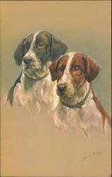 Two Hunting Dogs, Artist-Signed by Fannie Moody Postcard