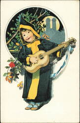 Münchner Kindl Playing Lute by Moonlit Frauenkirche Postcard