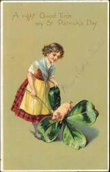 A Right Good Time St. Patrick's Day Girl Pig Clover Postcard
