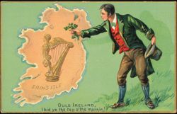 Ould Ireland Top O' The Mornin' Irish Man & Harp Tuck 157 Postcard