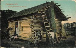 Plantation Life, Banjo Player & Family at Log Cabin Postcard