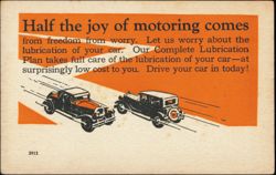 Half the Joy of Motoring Complete Lubrication Plan Postcard