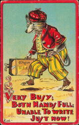 Dressed Possum 'Very Busy; Both Hands Full' Comic Postcard