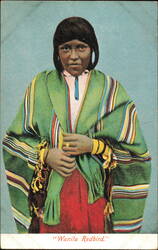 Wanita Redbird Native American Woman in Striped Blanket Postcard