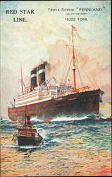 Red Star Line Triple-Screw Pennland Ocean Liner Postcard