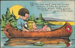 In Love's Canoe Children Sailing by Bernhardt Wall Postcard