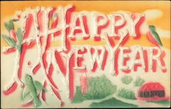 Embossed Happy New Year with Songbirds and Castle Postcard