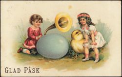 Glad Påsk Swedish Easter Children Phonograph Egg & Chick Postcard